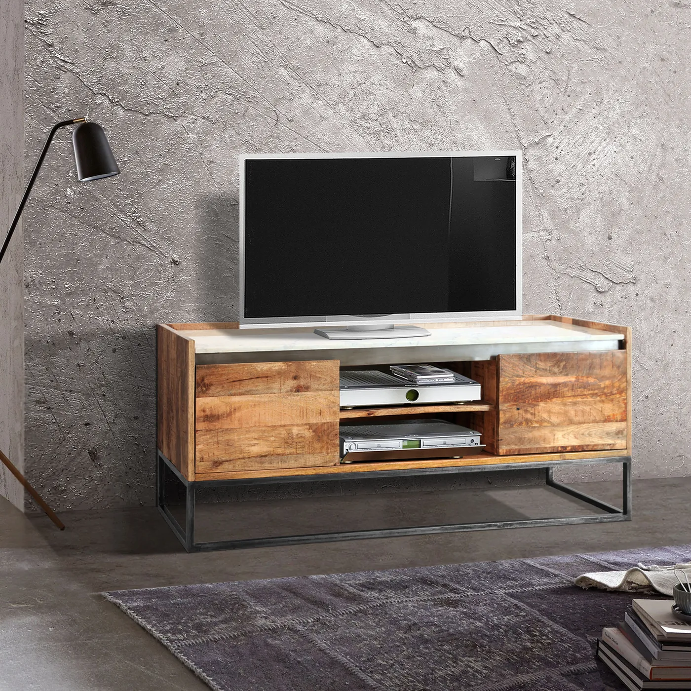 Meuble TV en manguier et marbre — Photo 2