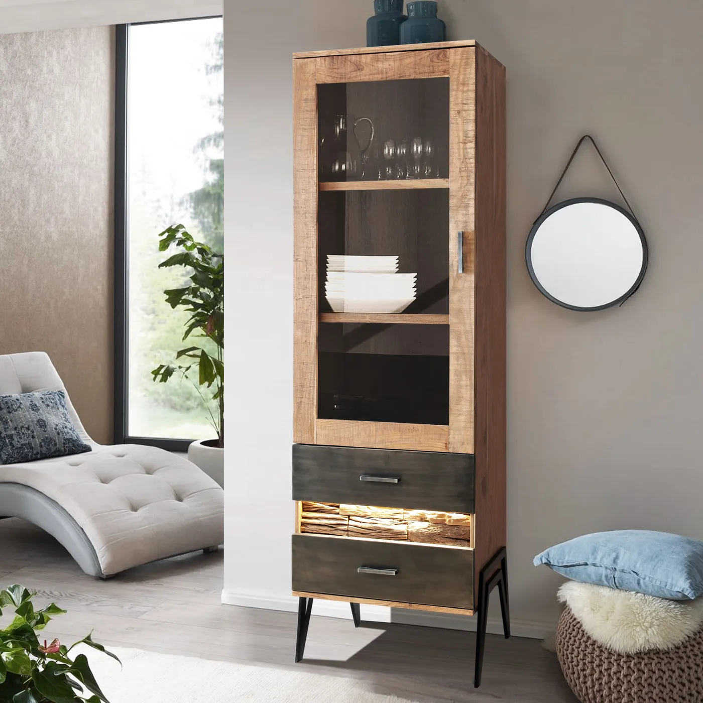Led Hudson acacia display cabinet – small — Photo 3