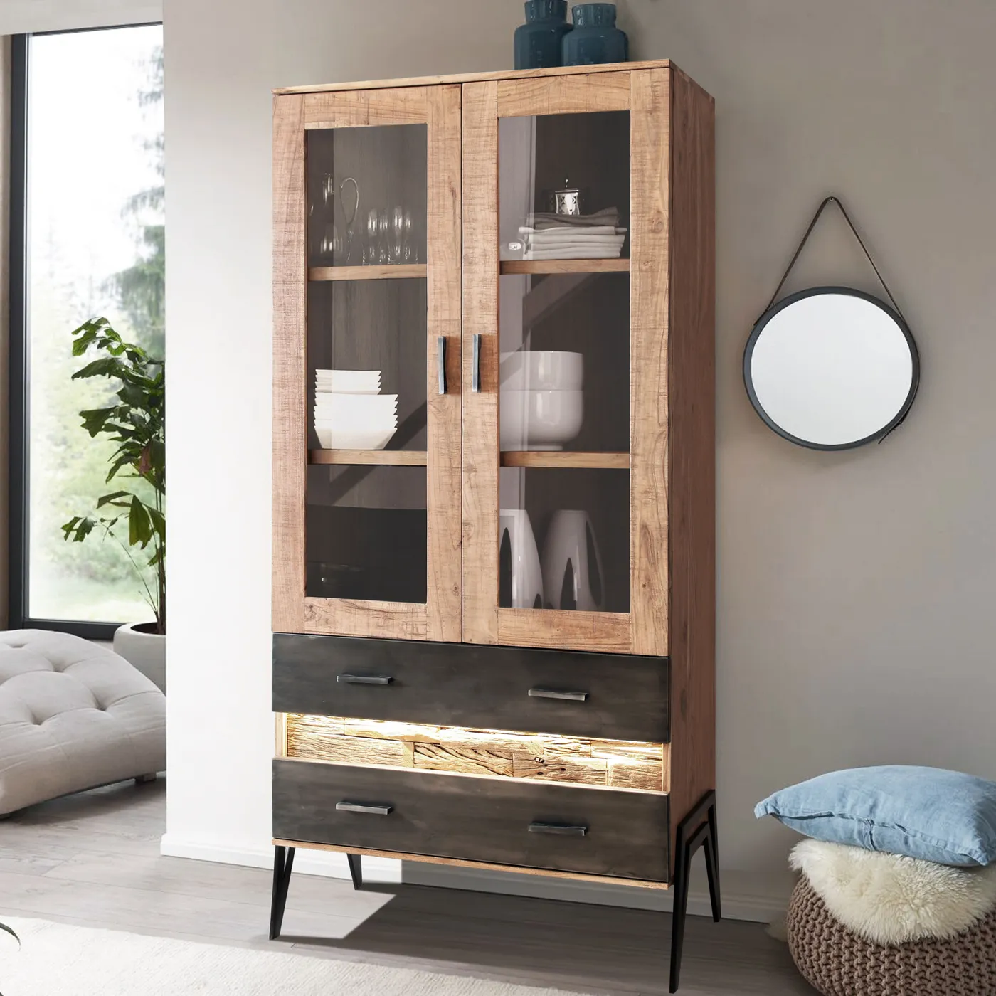 Led Hudson acacia display cabinet — Photo 3