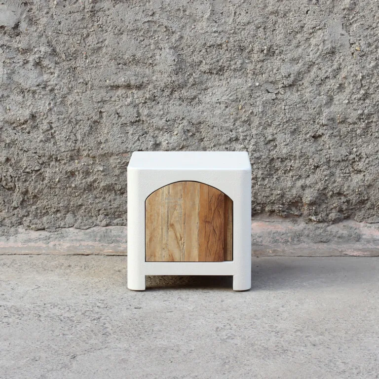 Ibiza reclaimed wood and concrete-effect bedside table – 45 x 50 x 45 cm