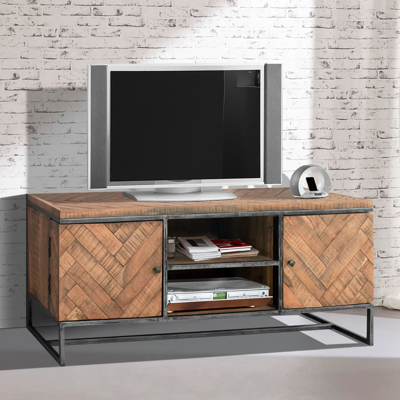 Tv-meubel Parquet van acacia en metaal — Foto 1
