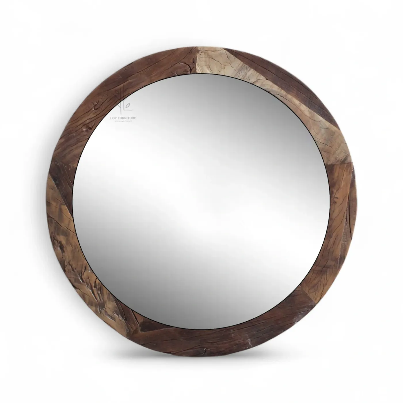 Round Ibiza wood recycled material mirror — Photo 2