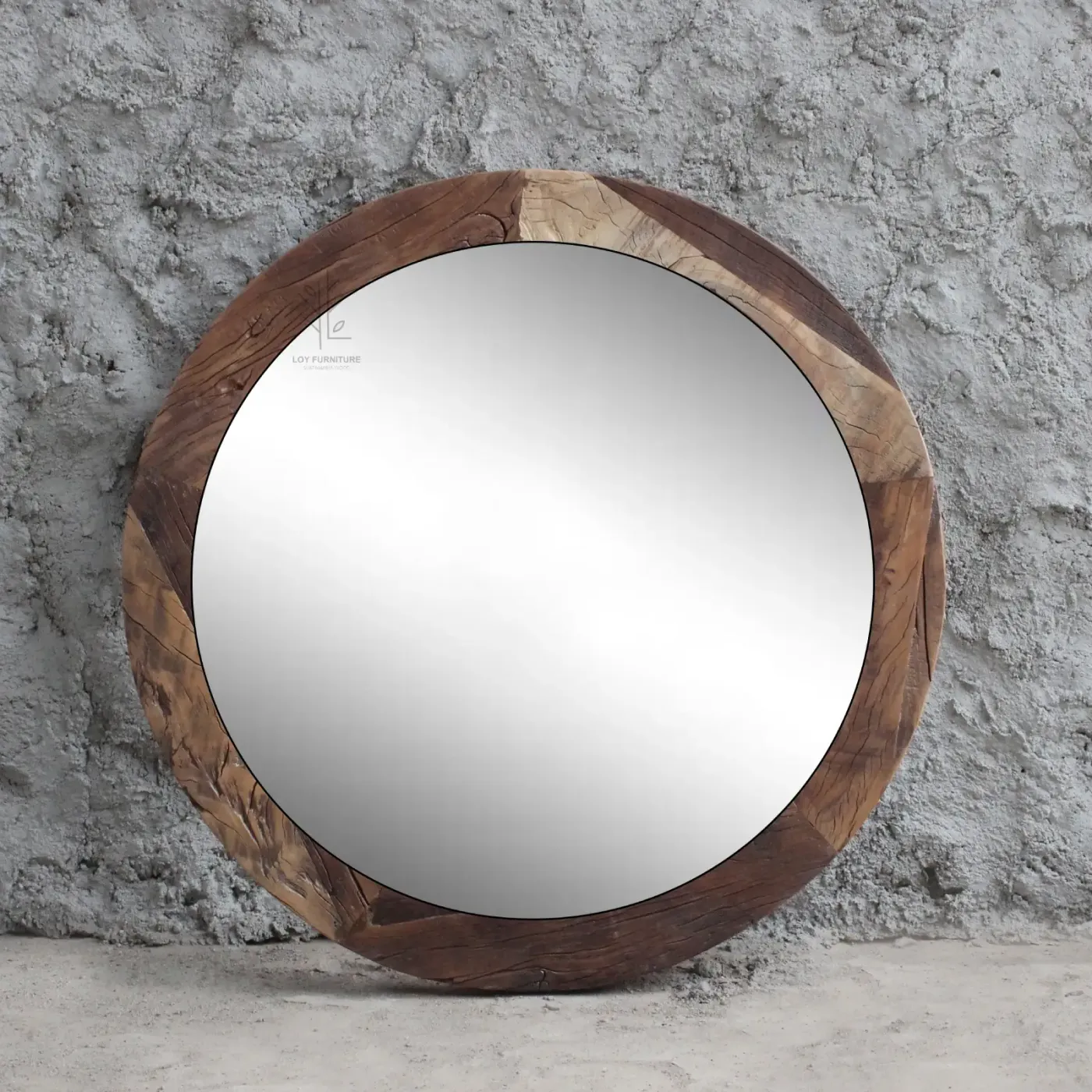 Round Ibiza wood recycled material mirror — Photo 3
