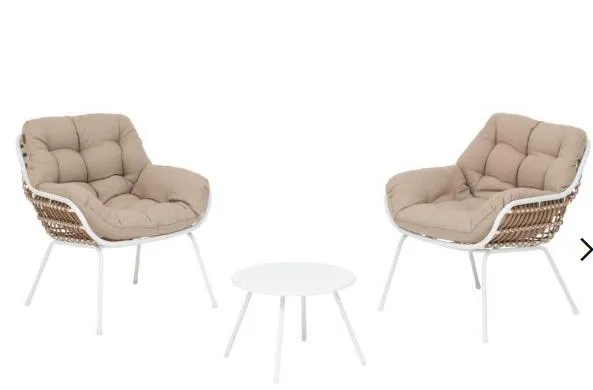 Set de 3 – sillón sintético de ratán y metal beige