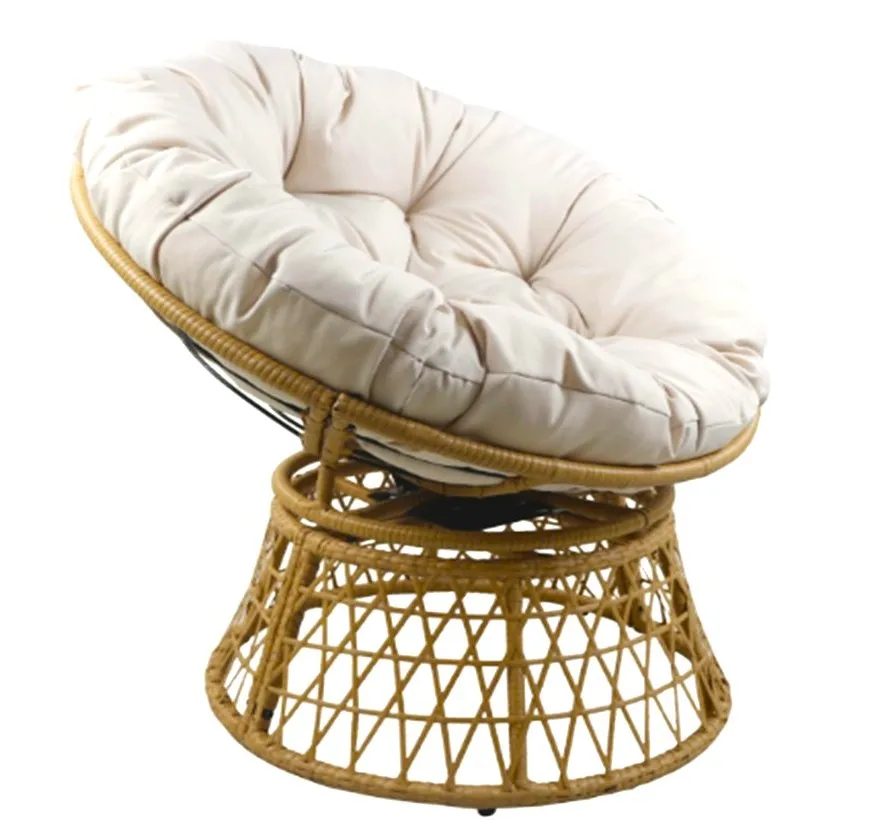 Fauteuil synthétique pivotant en rotin et fer