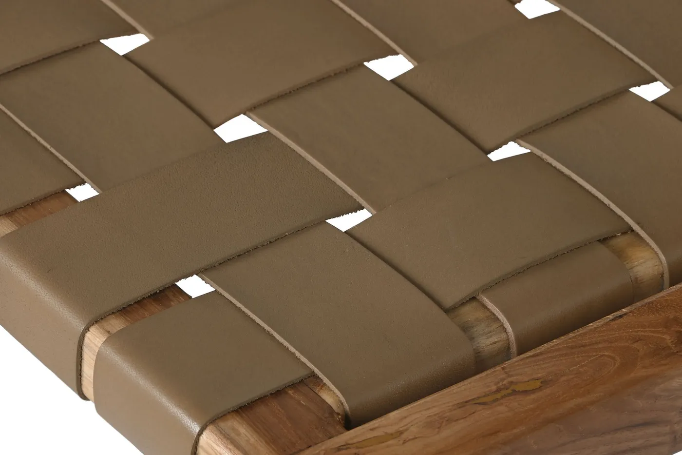 Teak leather bench – beige — Photo 2