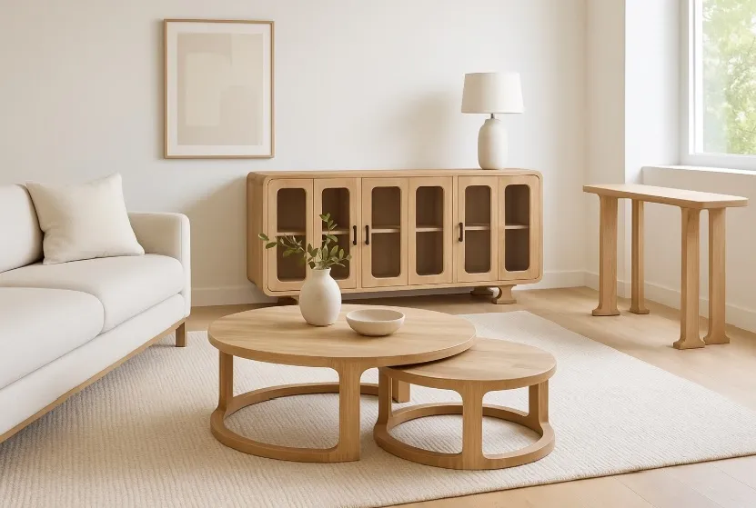 Tv-meubel van mangohout en glas naturel — Foto 1