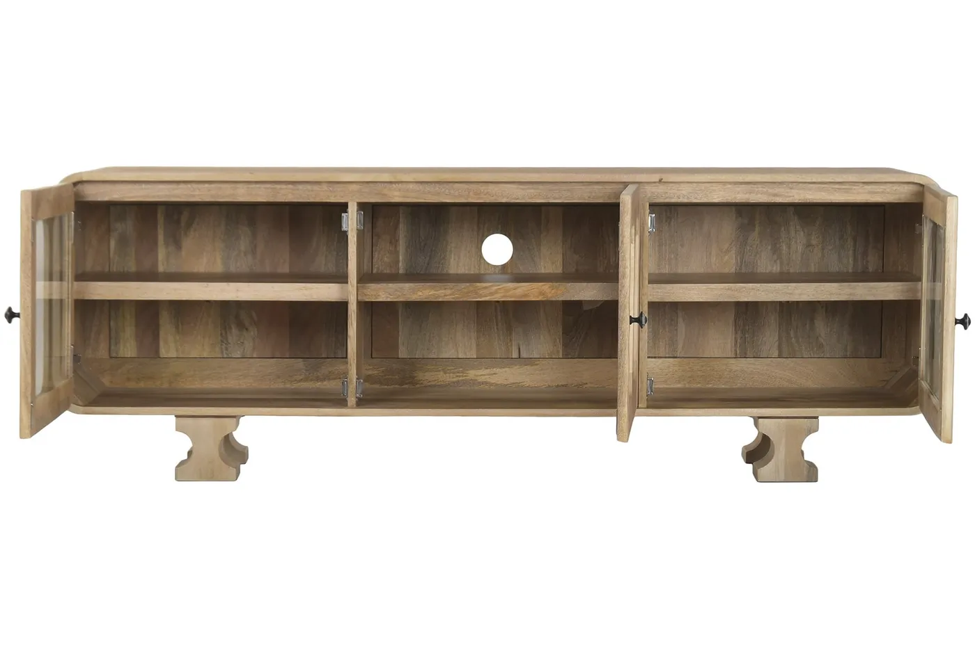 Tv-meubel van mangohout en glas naturel — Foto 2