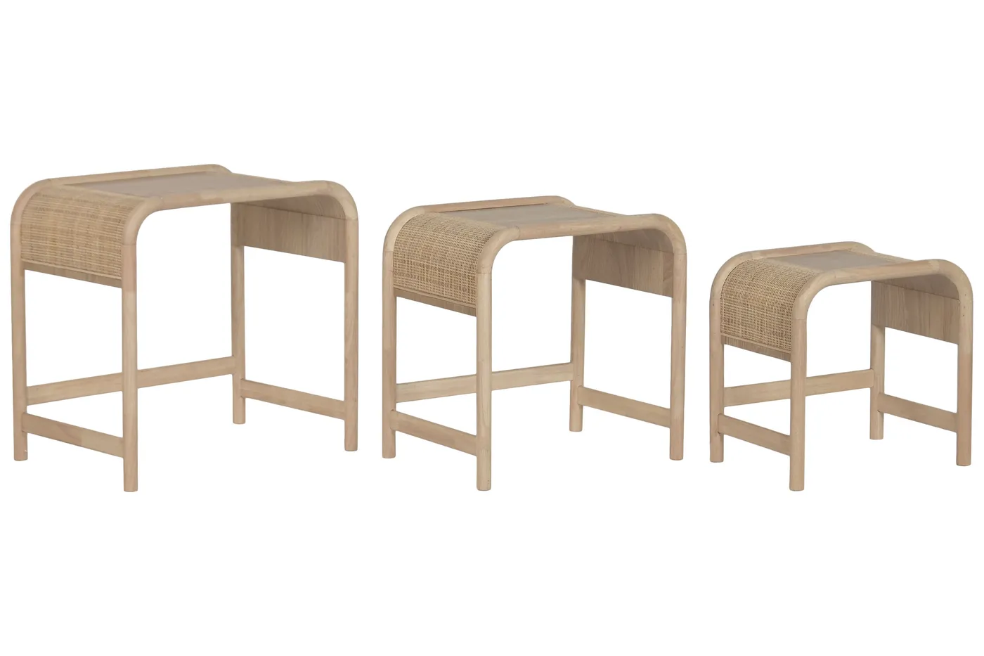 Lot de 3 – table d’appoint en sapin et rotin naturelle — Photo 2