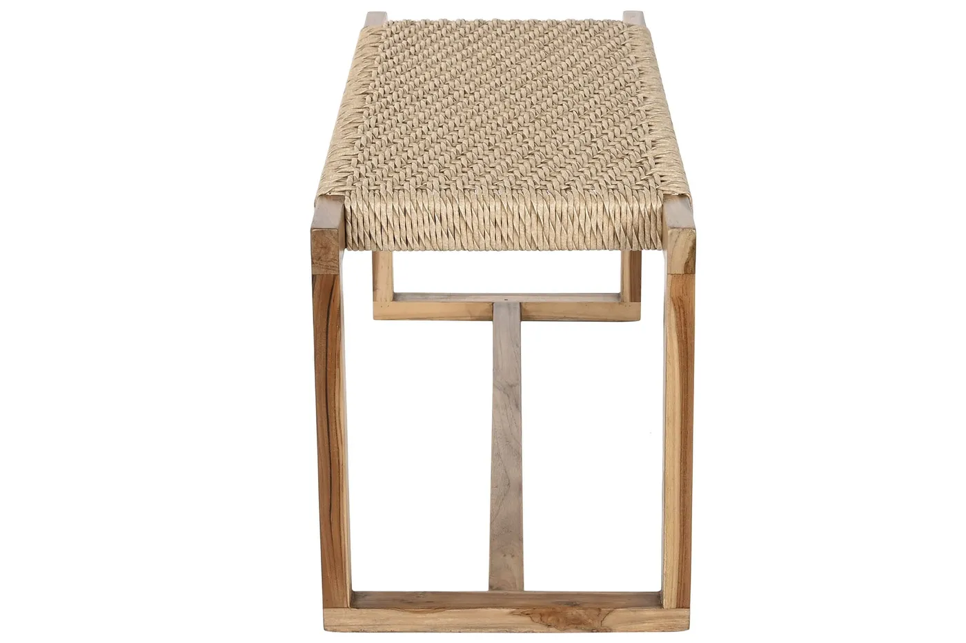 Banc à chaussures en teck et fibre naturelle marron — Photo 2
