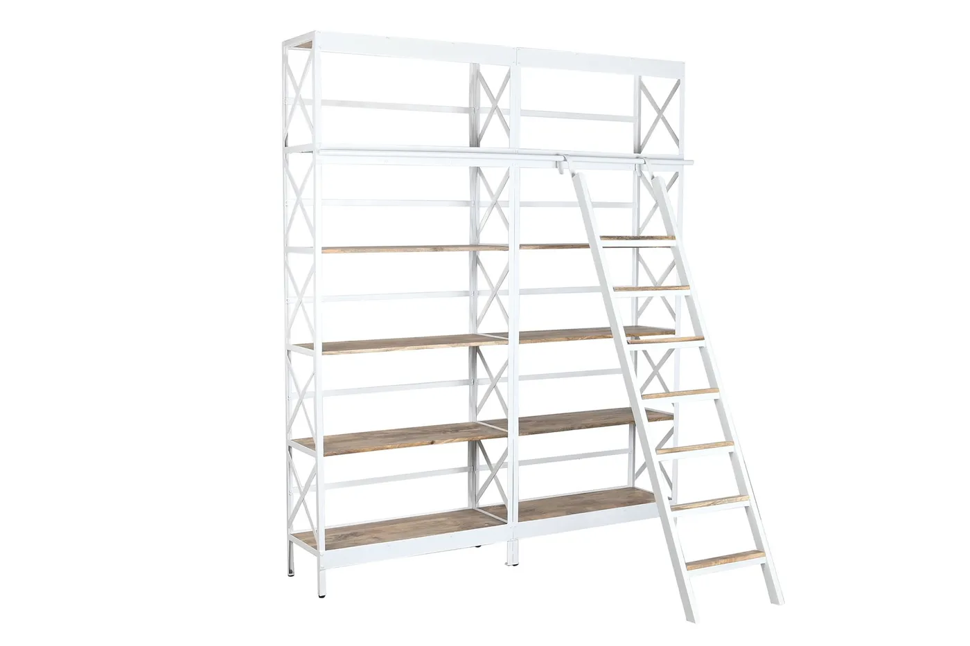 Metal mango wood shelving unit ladder – white — Photo 2
