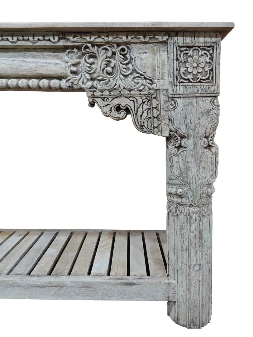 Carved one-of-a-kind wood teak console table — Photo 2