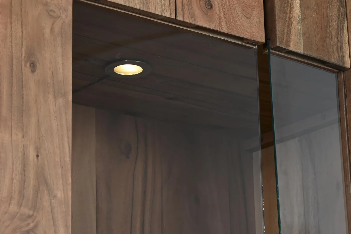Acacia glass display cabinet – brown — Photo 2