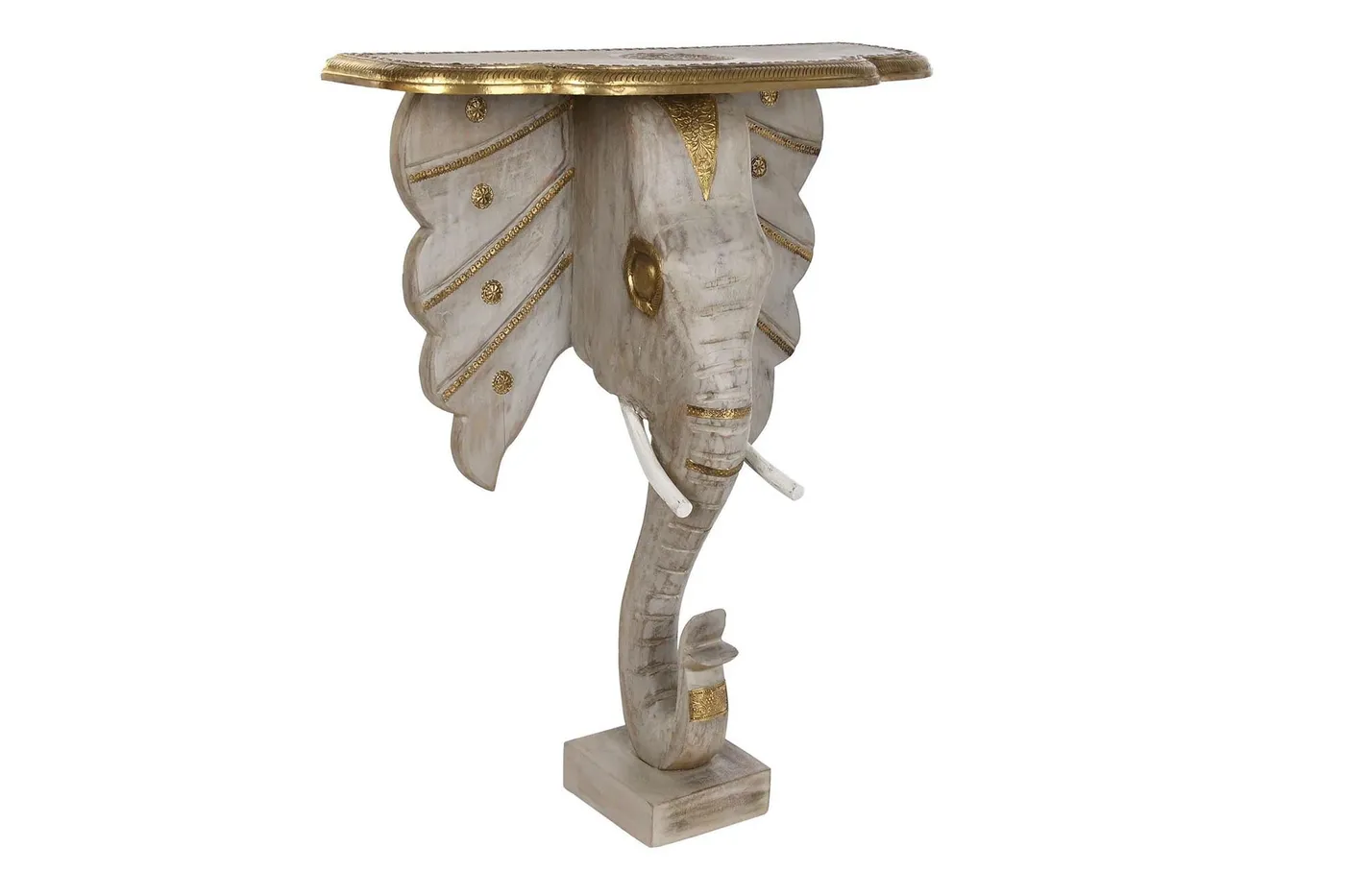 Elephant mango wood brass console table – grey