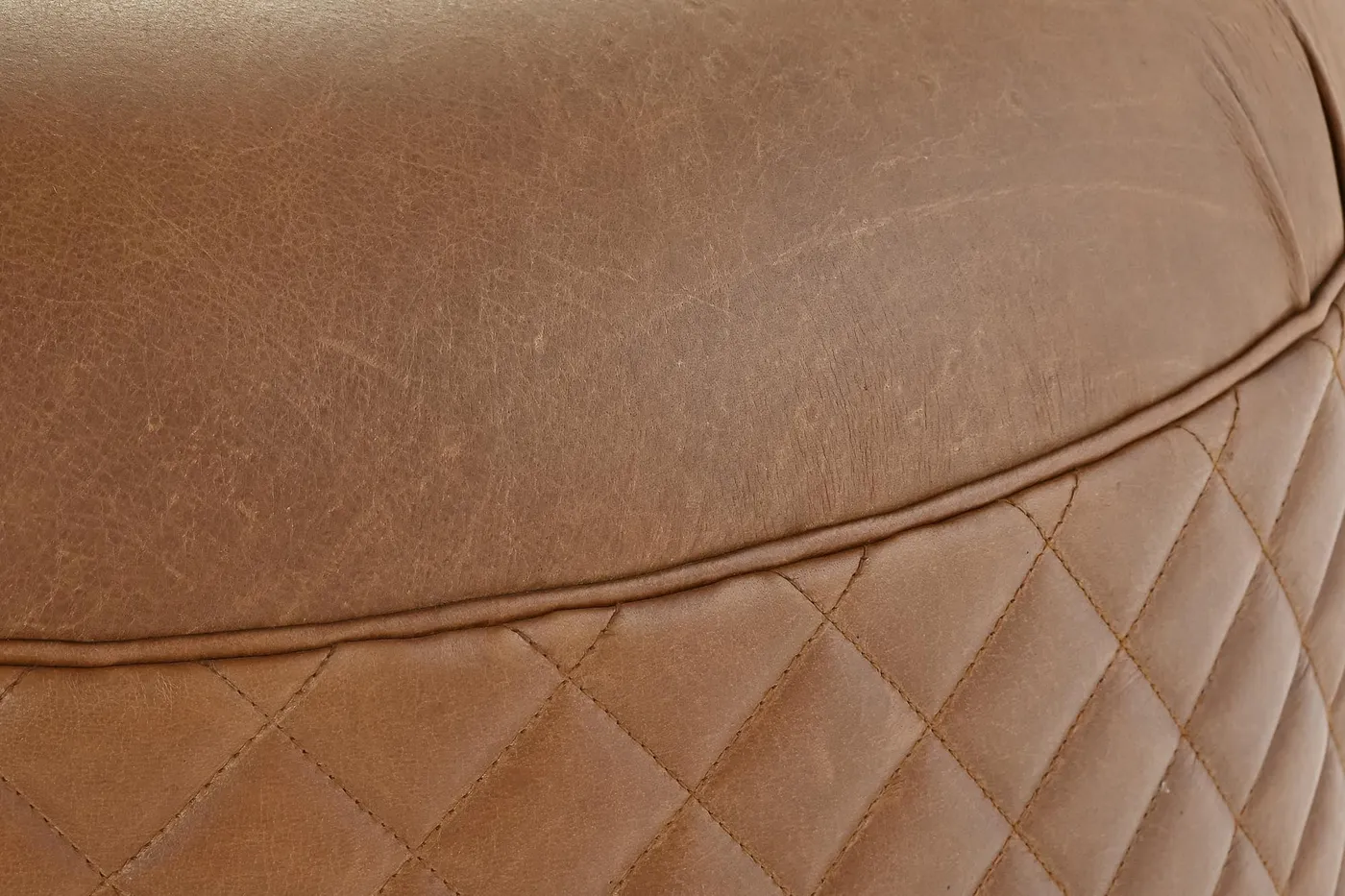 Wood leather footstool – brown — Photo 2