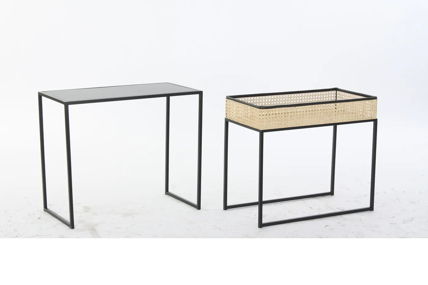 Set of 2 – metal rattan cane webbing coffee table — Photo 2
