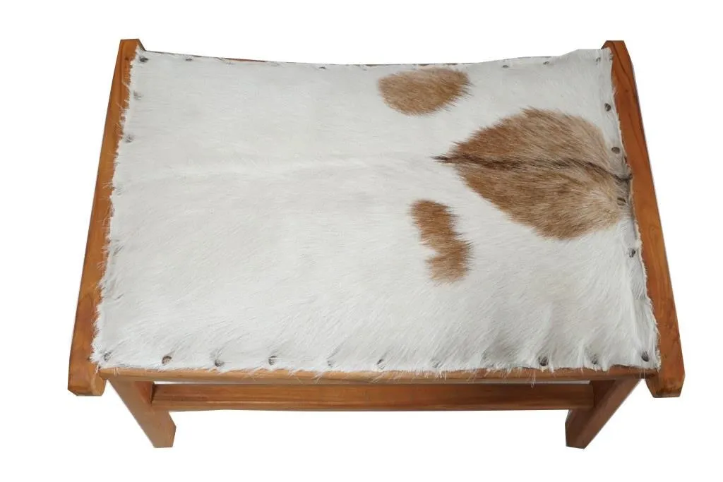 Cow teak leather shoe bench – brown — Photo 2