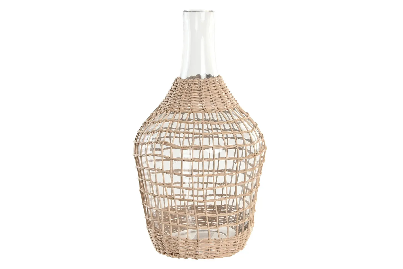 Gevlochten vaas van glas en rotan