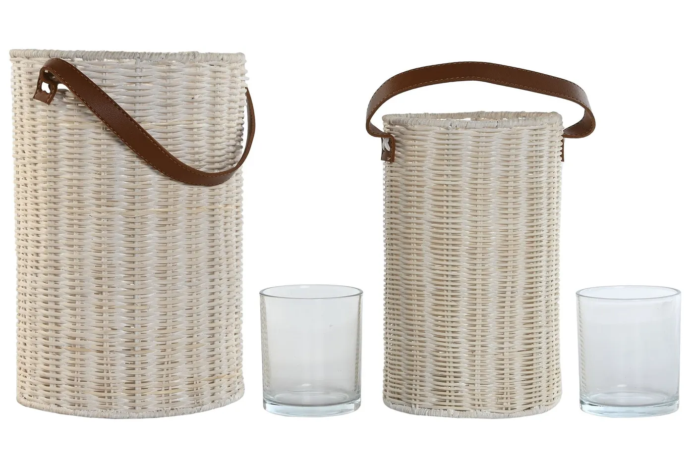 Set of 2 – rattan glass candle holder with handles — Photo 2