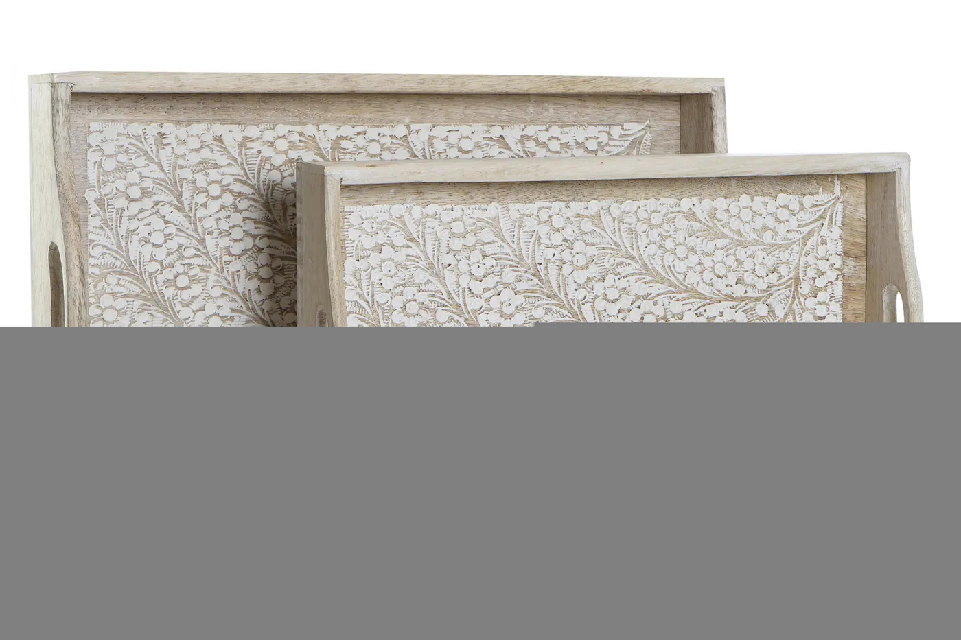 Set of 2 – mango wood tray branches – whitewashed