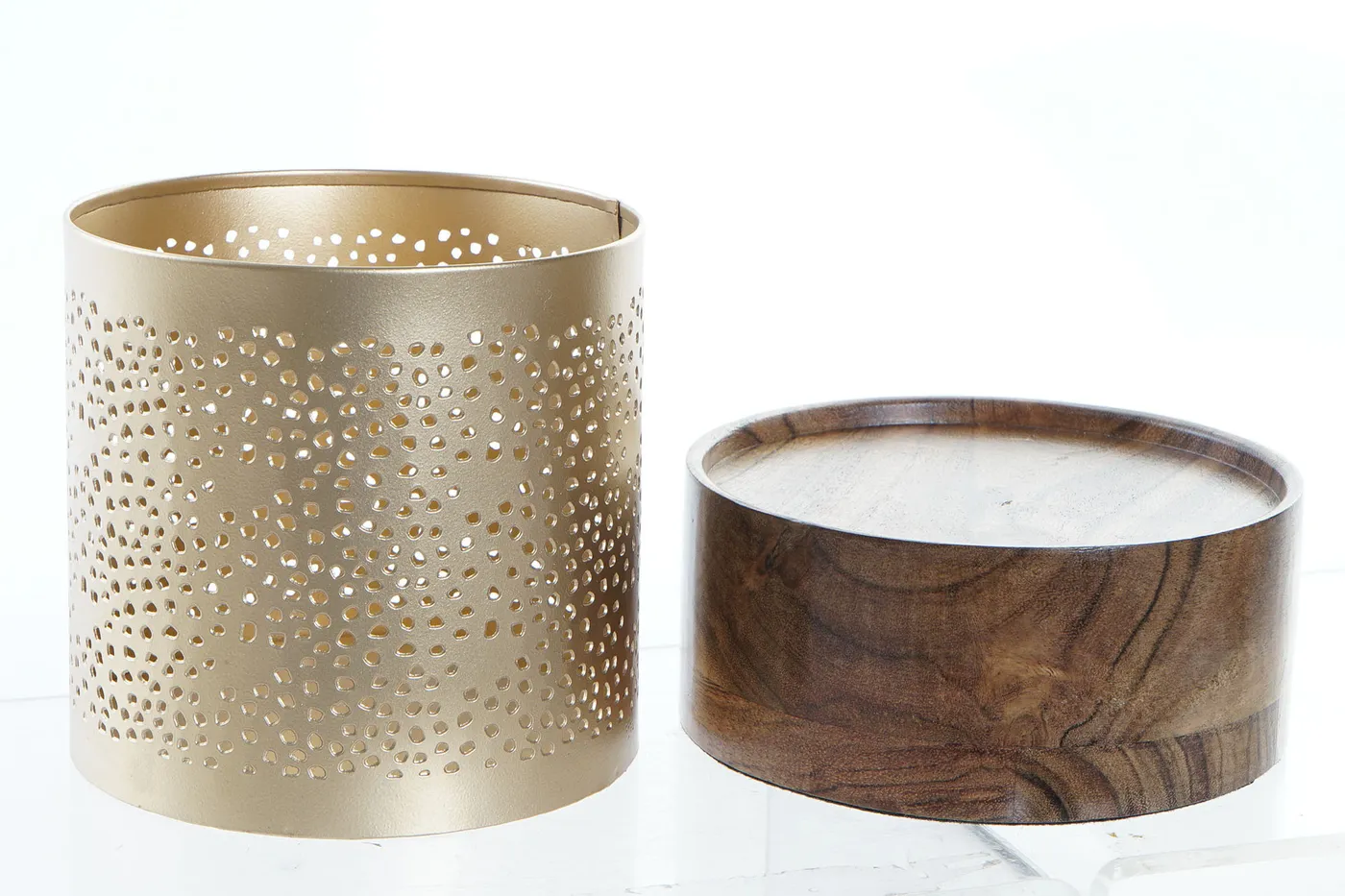 Set de 2 – portavelas de metal y madera dorado — Foto 2