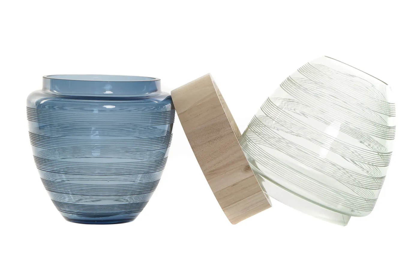 Vaas van glas en hout blauw / marineblauw — Foto 2