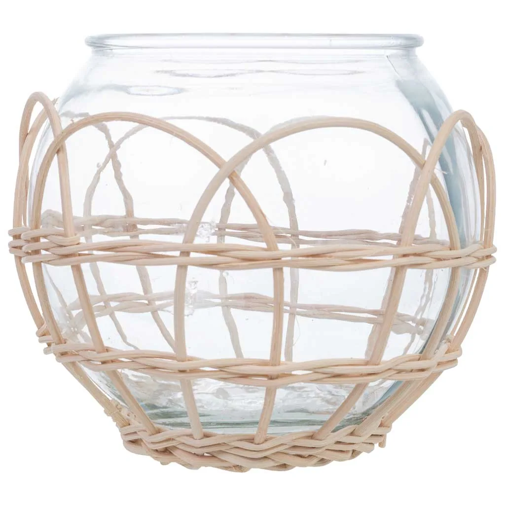 Lined glass rattan candle holder – beige — Photo 2