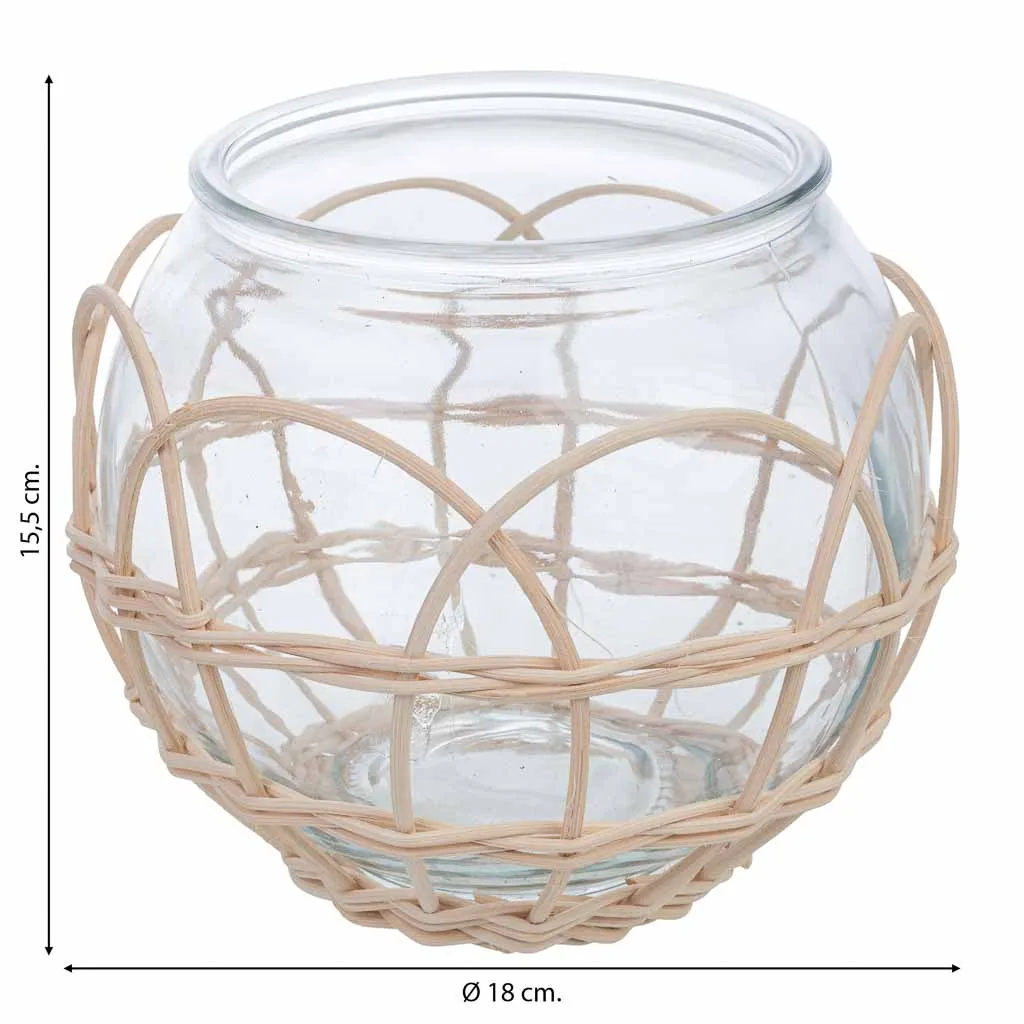 Lined glass rattan candle holder – beige — Photo 3