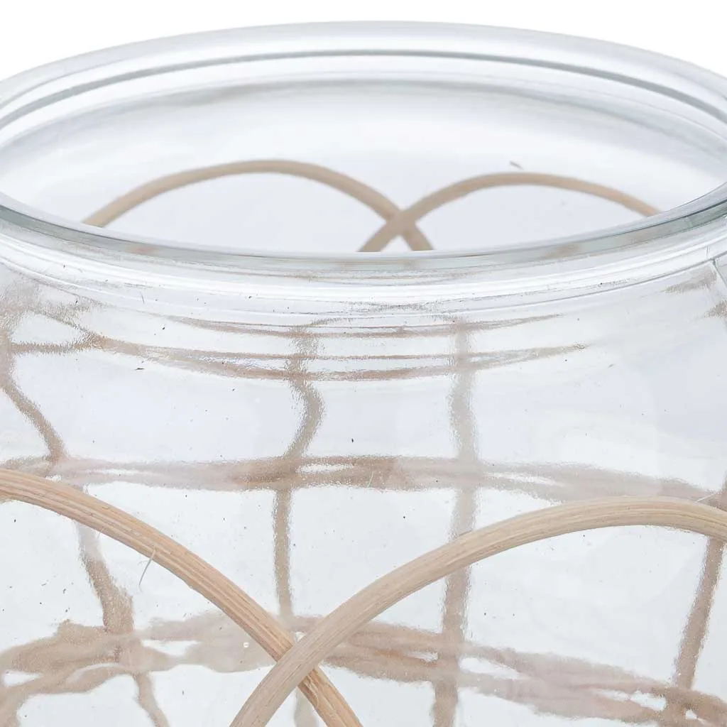 Lined glass rattan candle holder – beige — Photo 4