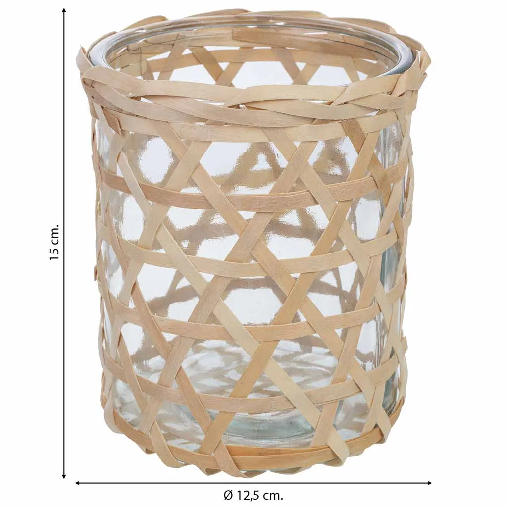 Lined glass natural fibre candle holder – natural — Photo 3
