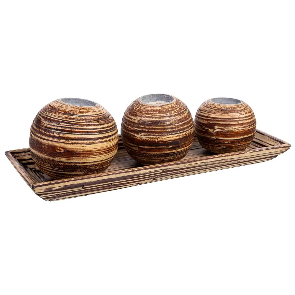 Dienblad kandelaar van hout en bamboe bruin — Foto 1