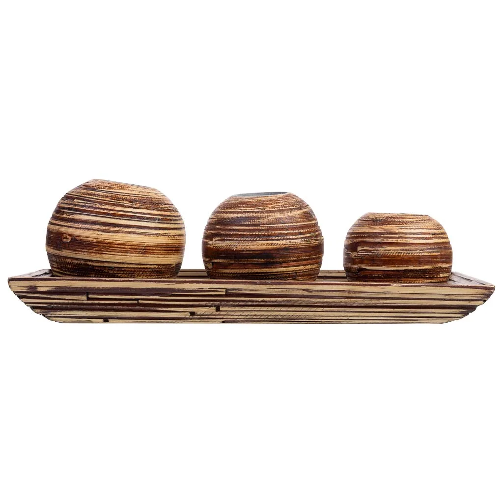 Dienblad kandelaar van hout en bamboe bruin — Foto 3