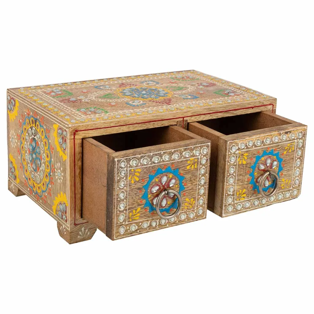 Painted handmade wood box jewellery box with drawers – brown — Photo 3