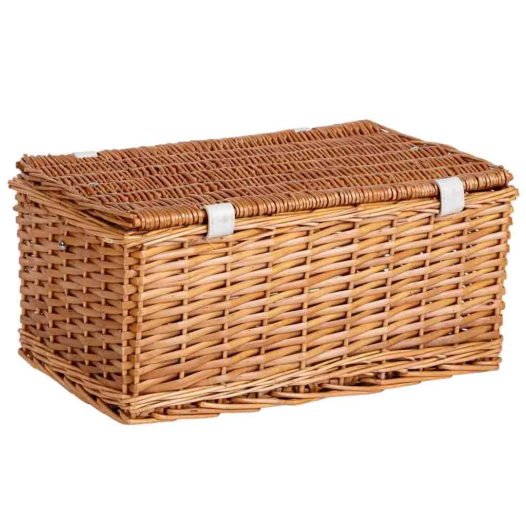 Cesta rectangular con tapa con asas de mimbre marrón — Foto 4
