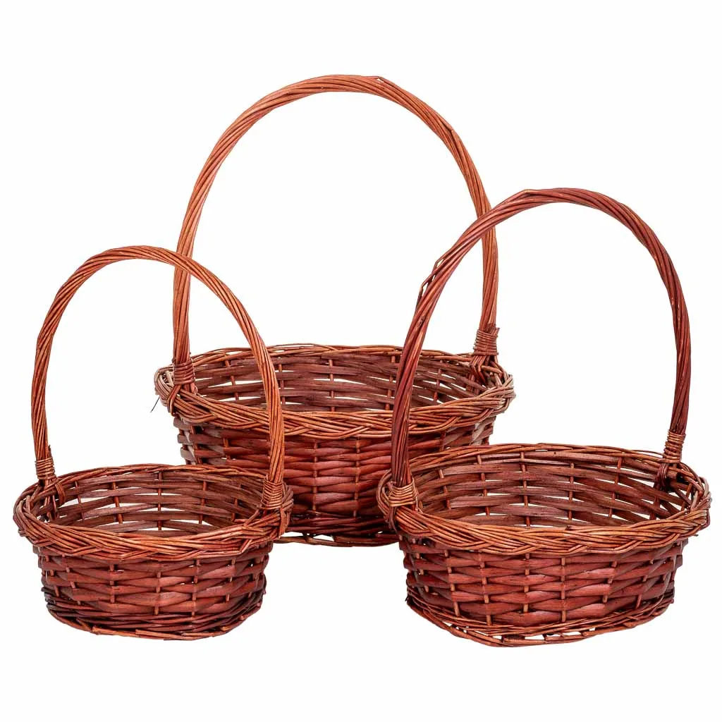 Set de 3 – cesta con asas de mimbre marrón — Foto 1
