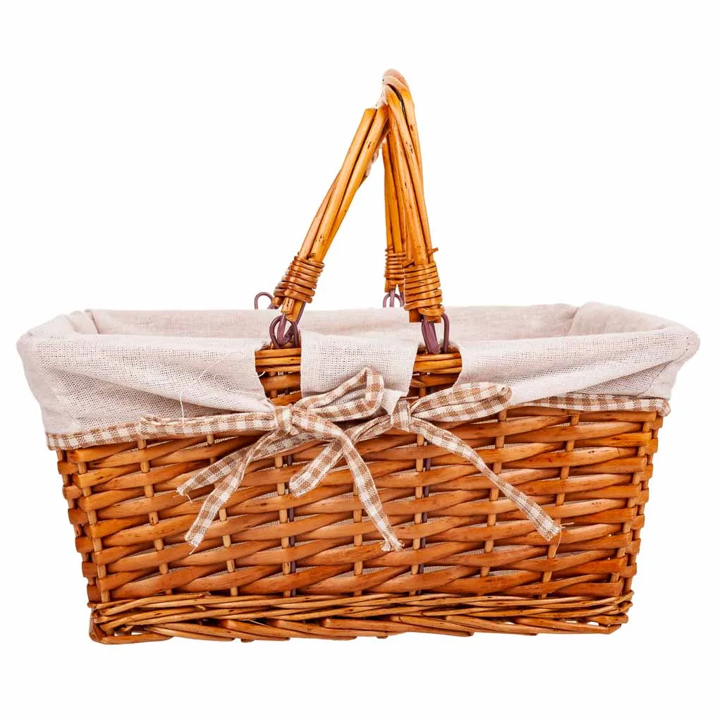 Lined folding wicker basket with handles – brown — Photo 3