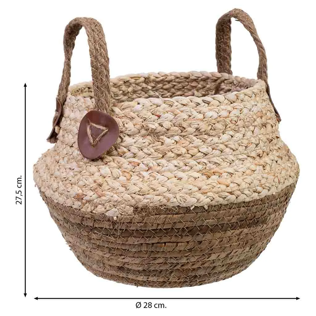 Panier tressé à anses en fibre naturelle, feuille de bananier, corde, feuille de maïs et jute — Photo 3