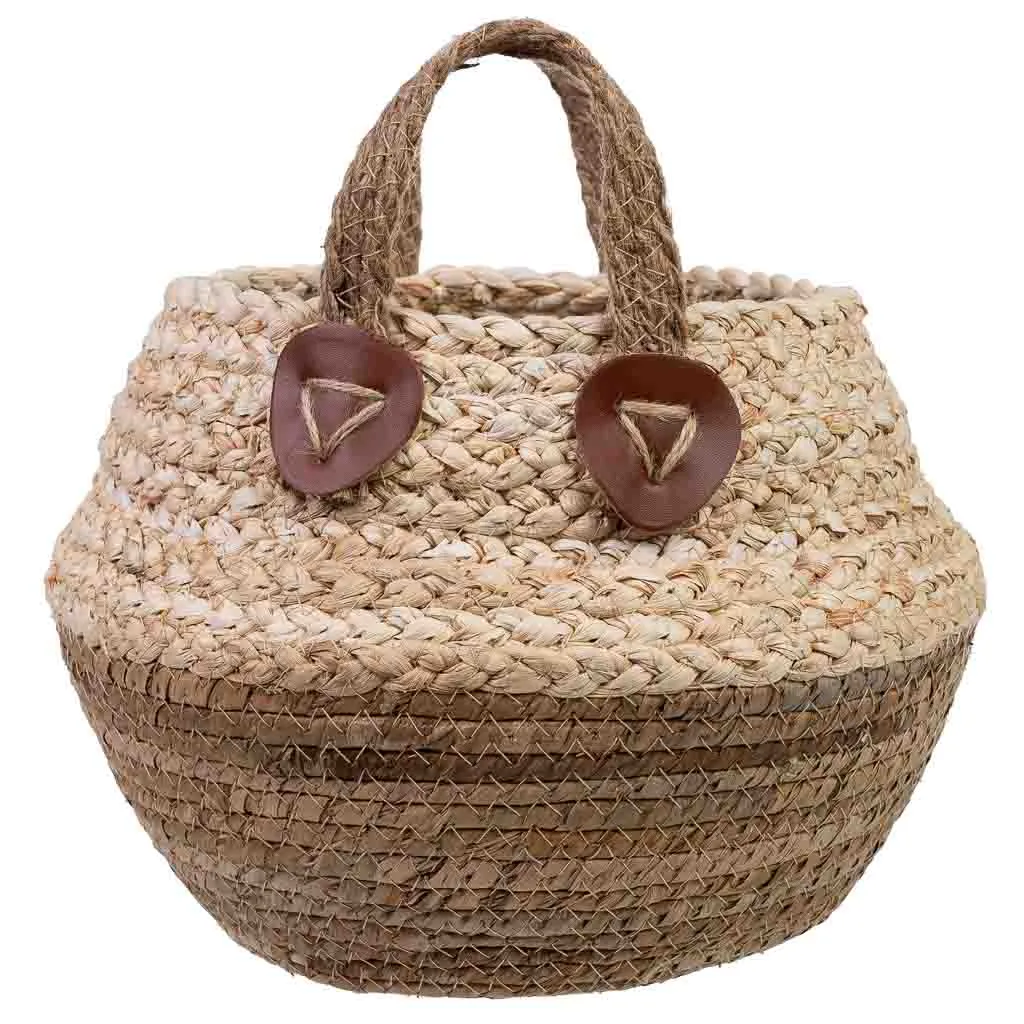 Panier tressé à anses en fibre naturelle, feuille de bananier, corde, feuille de maïs et jute — Photo 4