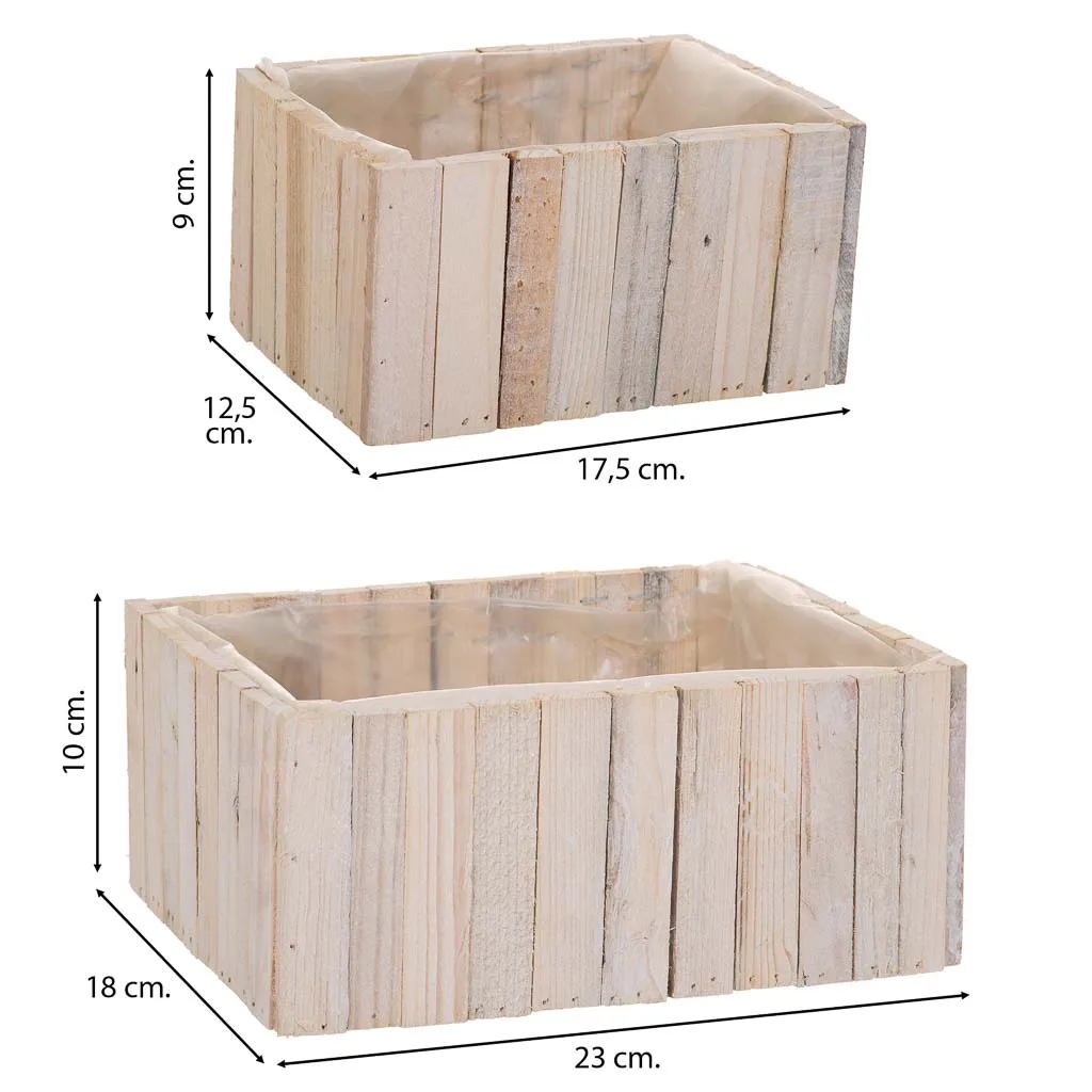 Set de 2 – cesto rectangular de madera marrón — Foto 4