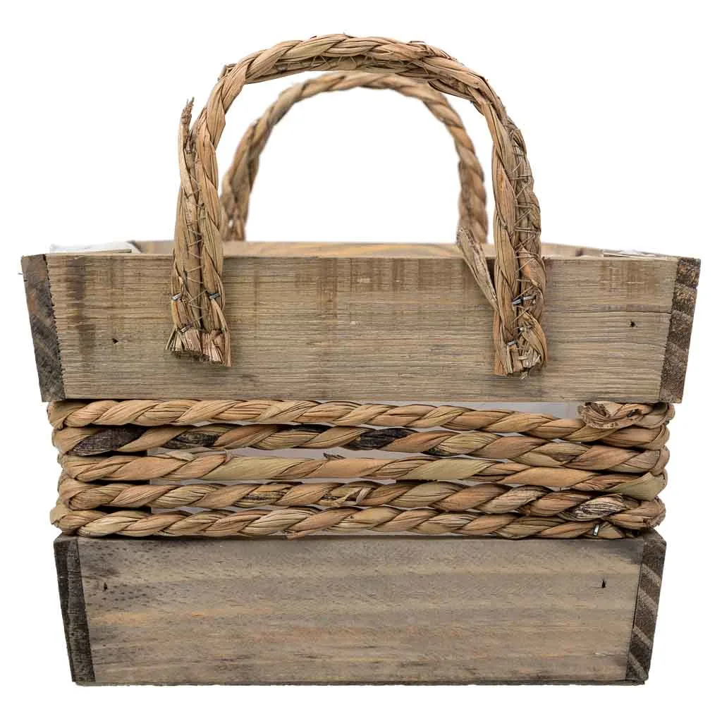 Panier à anses en bois et corde marron — Photo 3