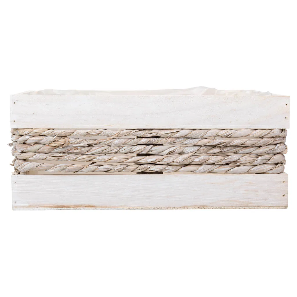 Cesto de madera y cuerda blanco — Foto 2