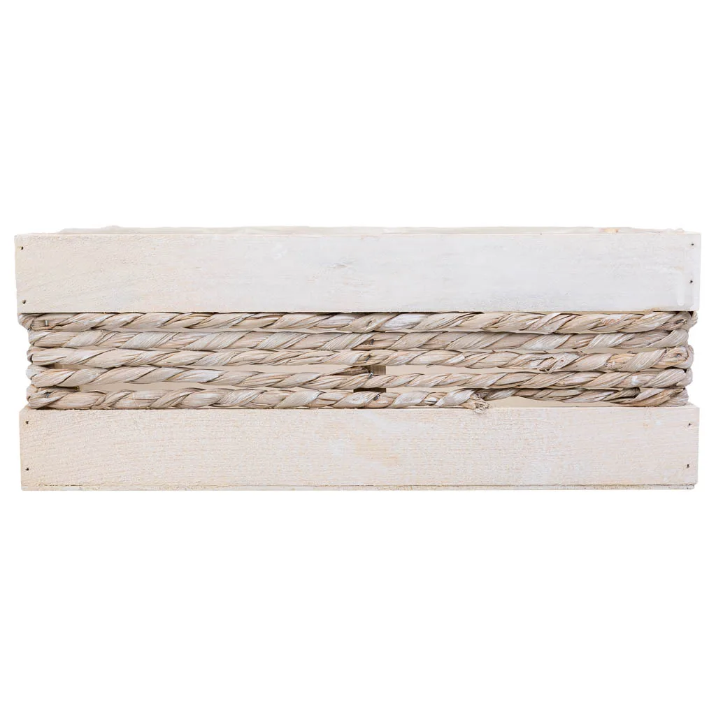 Cesto de madera y cuerda blanco — Foto 2