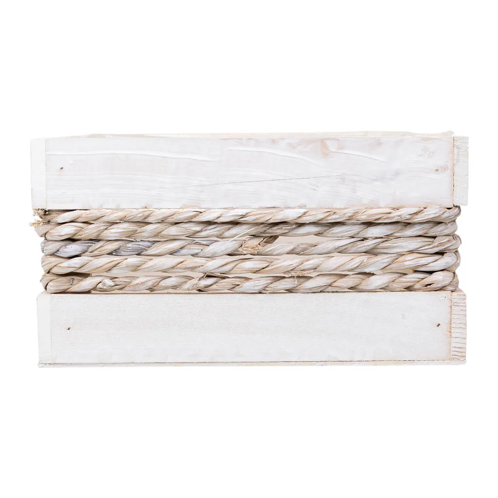 Cesto de madera y cuerda blanco — Foto 3