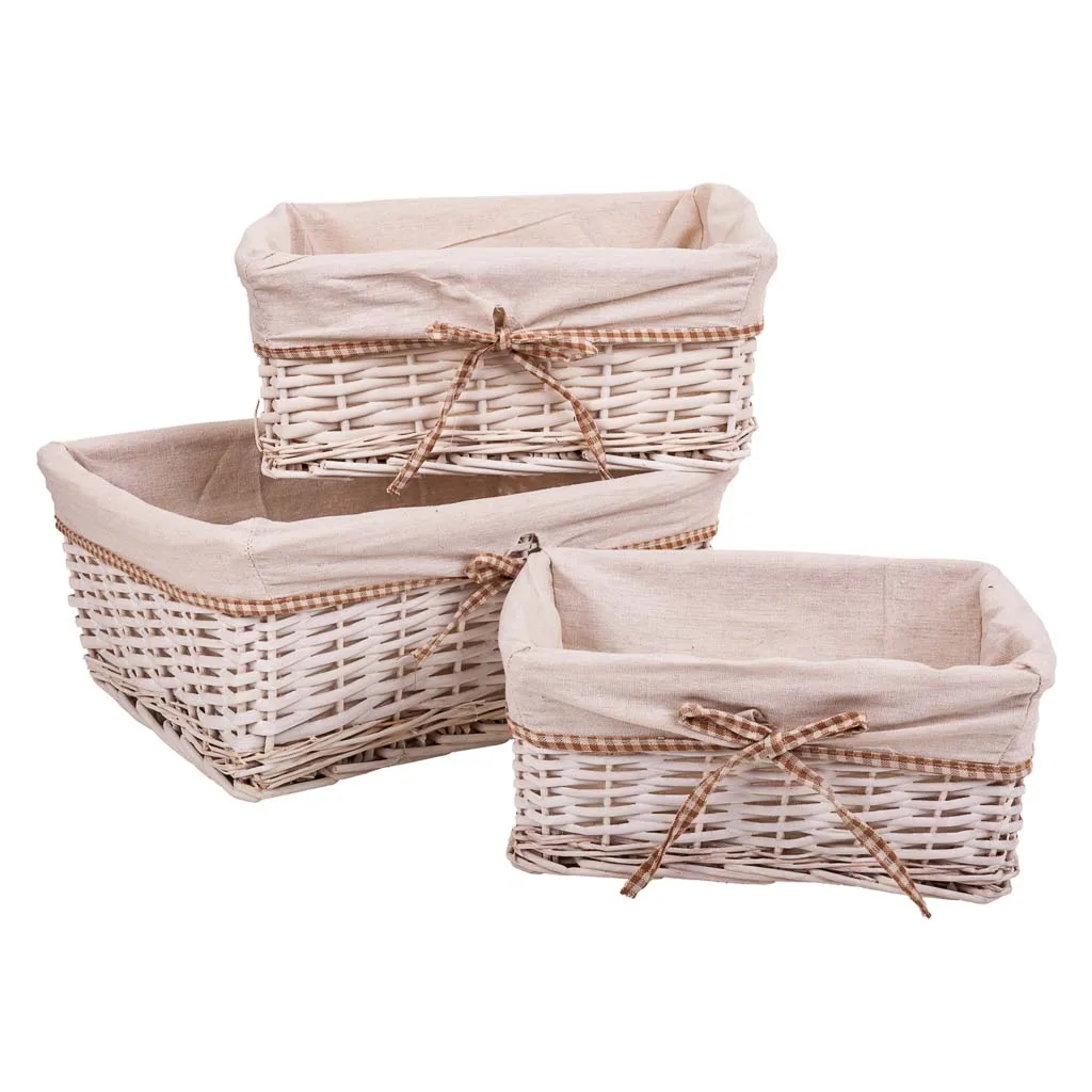 Set de 3 – cesto forrado de mimbre blanco — Foto 1