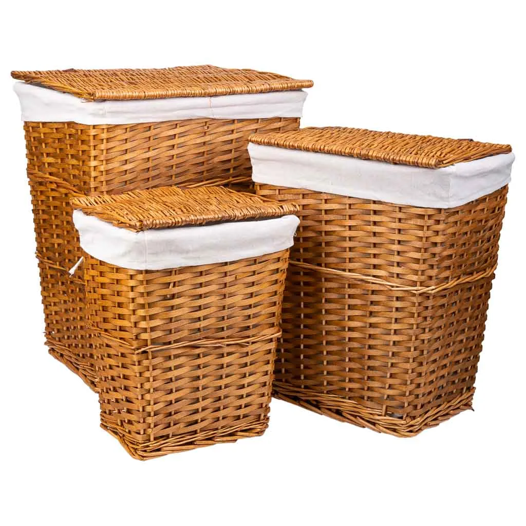 Set de 3 – cesto de ropa de mimbre marrón — Foto 1
