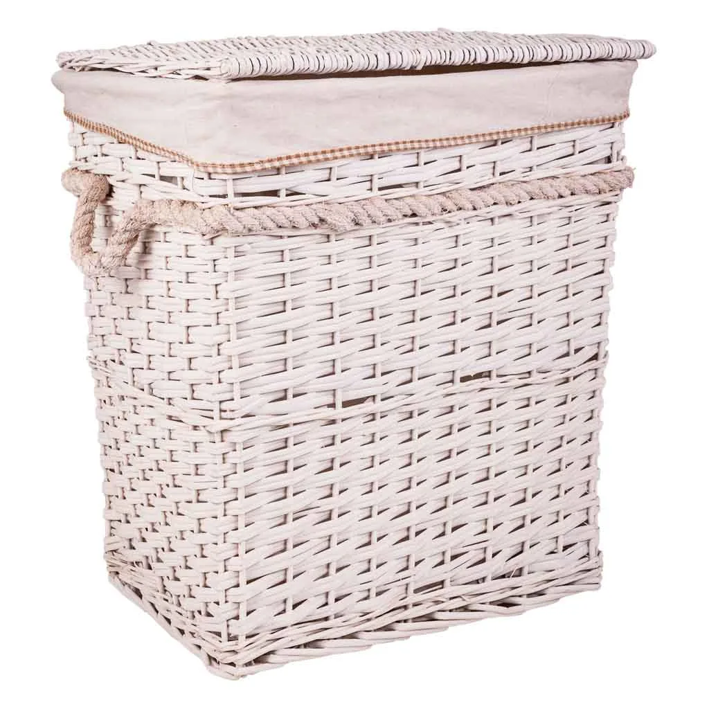 Lined wicker laundry basket – white — Photo 4