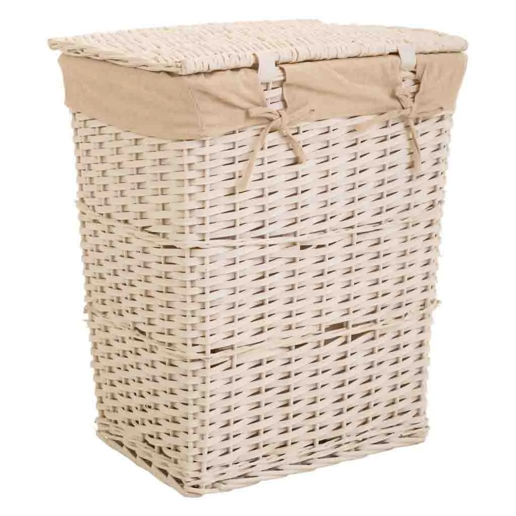 Set of 3 – lined wicker laundry basket – white — Photo 4