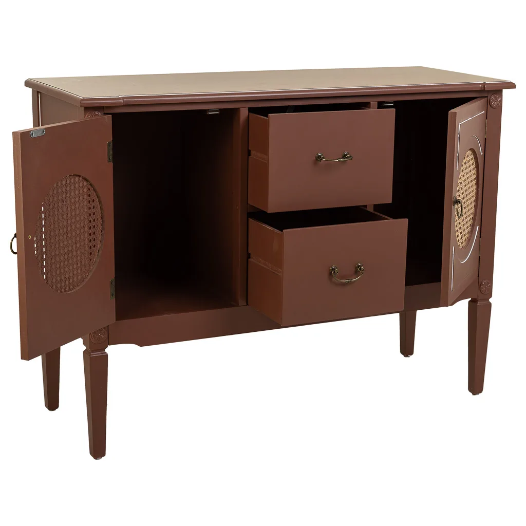 Buffet à tiroirs à portes en bois et rotin marron — Photo 3
