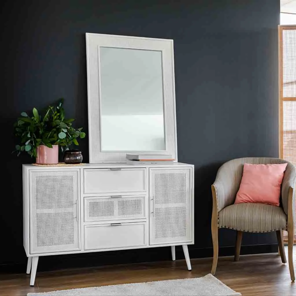 Wood cane webbing sideboard – white — Photo 2
