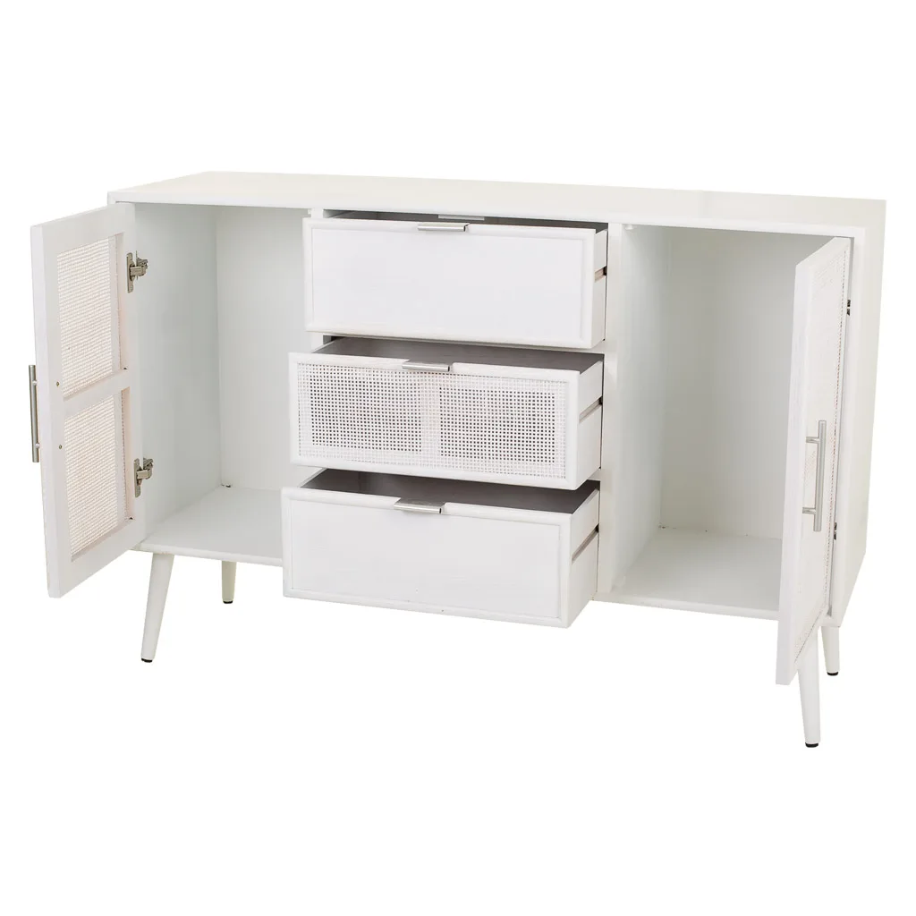 Wood cane webbing sideboard – white — Photo 4
